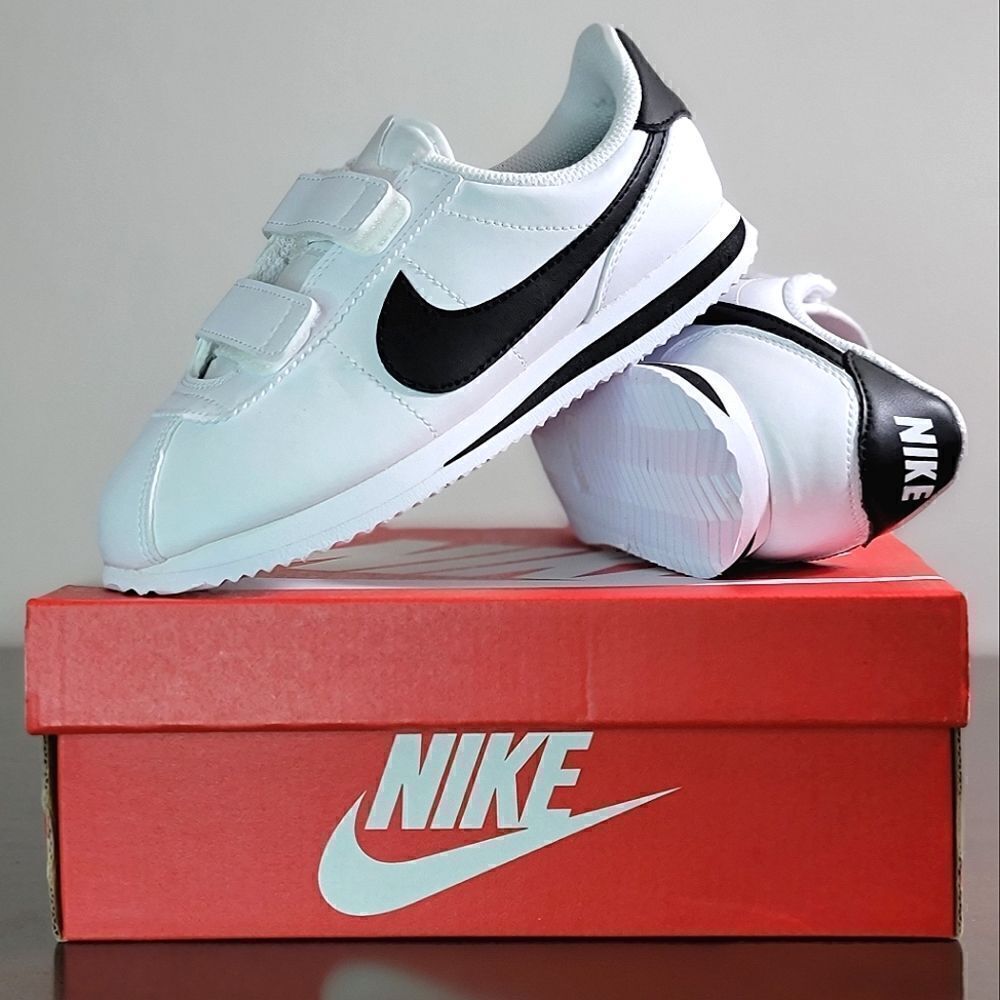 Nike Cortez Leather White Black Kids Sportswear Shoes Sneakers Size 3 Y 3Y New